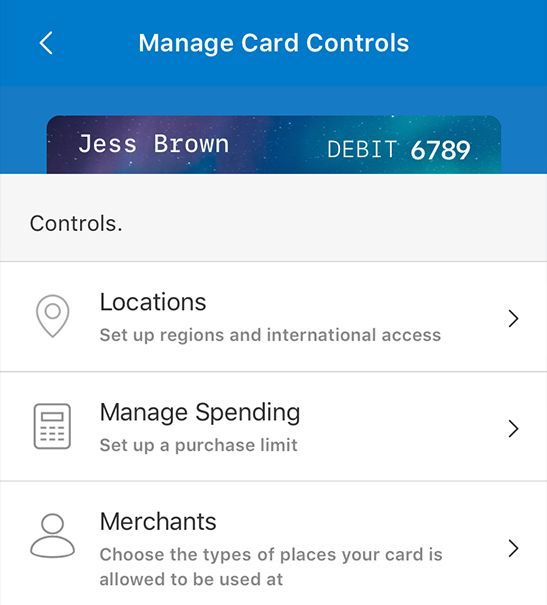 card command manage card screen
